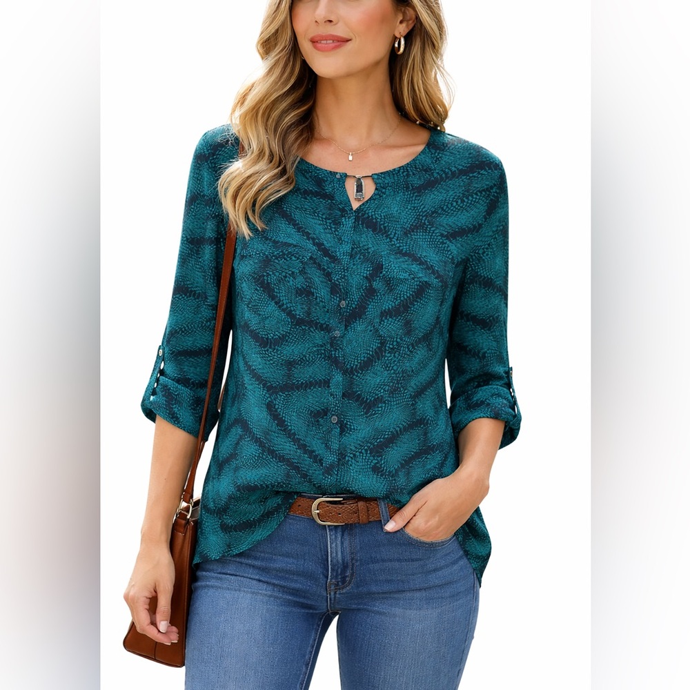 Anne Klein Green Snake Print Blouse